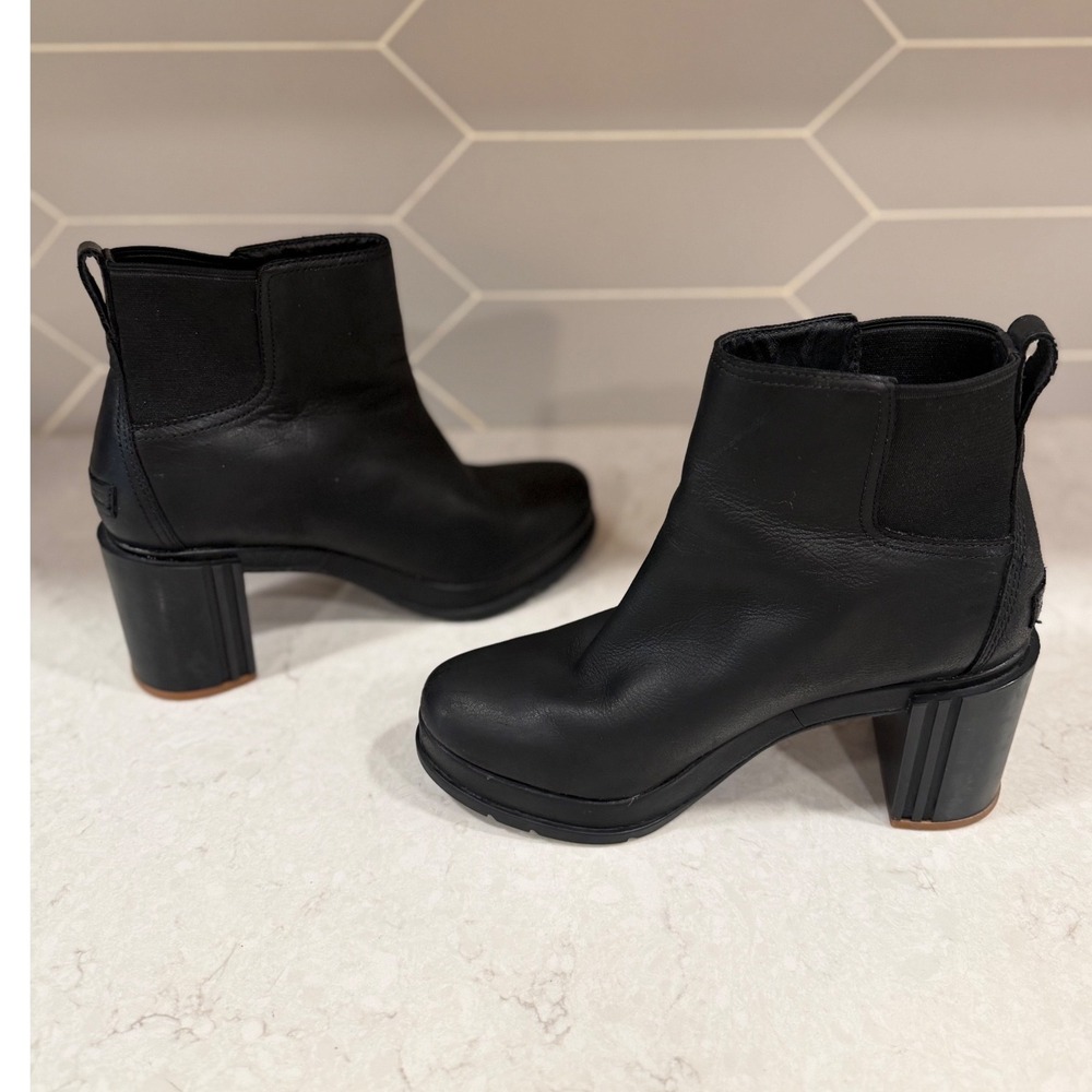 Sorel Blake Black Leather Ankle Boots Womens 8.5 Pull On Goth Grunge Whimsigoth